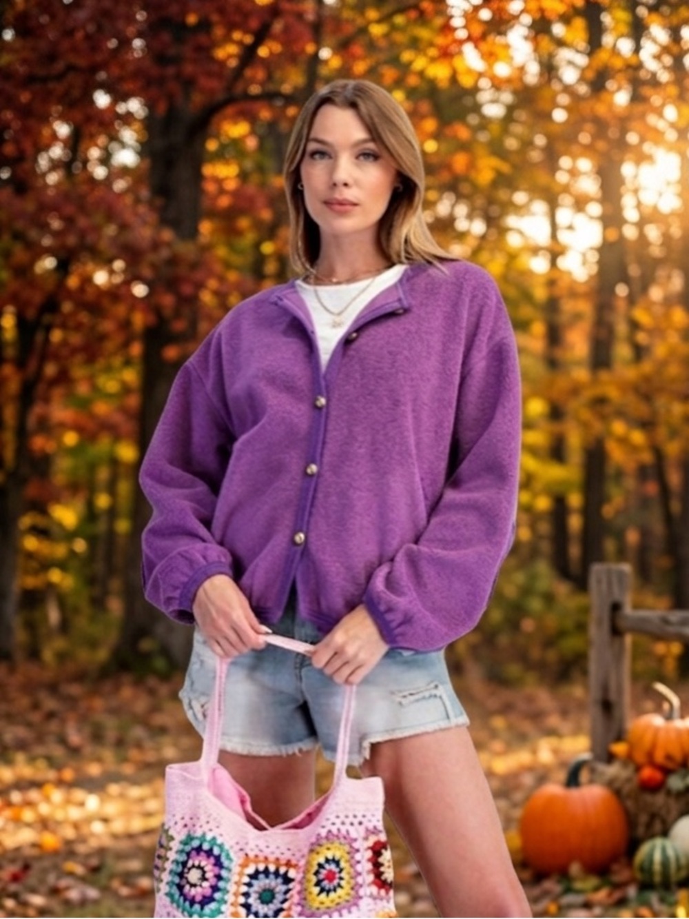 easel Purple Button-Up Fleece Jacket